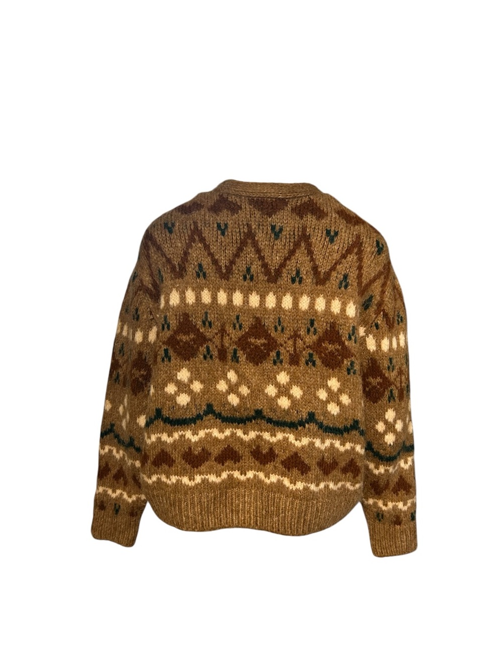 Zara Fair Isle Knit Cardigan Sweater Brown Cream Oversized Size Large - Picture 4 of 8